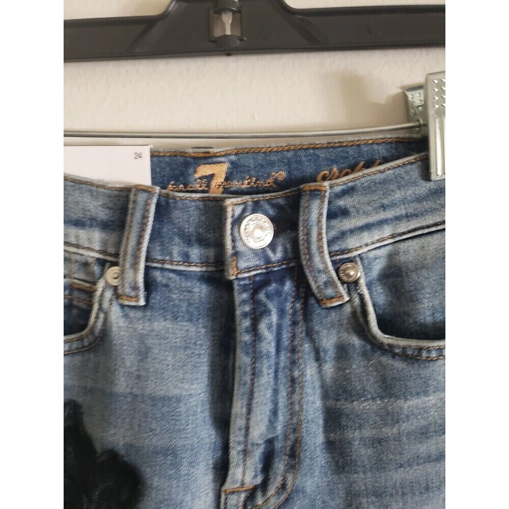 7 For All Mankind Cropped Jean Alexa Trouser Floral Embroided Wide Leg 24 New - Picture 3 of 9
